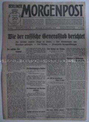 Tageszeitung "Berliner Morgenpost" überwiegend zum Krieg in Ostpreußen