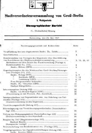 Nr. 31, 29. Mai 1947, Ordentliche Sitzung