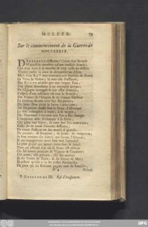 Sur le commencement de la Guerre de MDCLXXXIX.