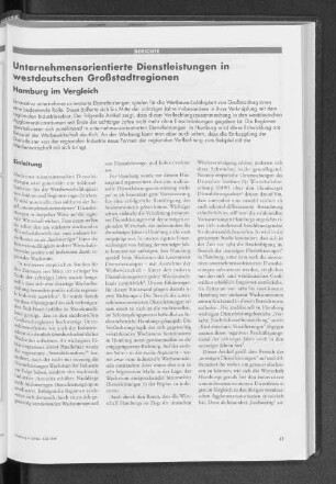 Unternehmensorientierte Dienstleistungen in westdeutschen Großstadtregionen. Hamburg im Vergleich