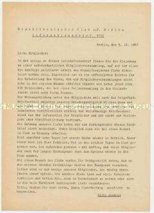 Informationsblatt des Republikanischen Clubs über interne Angelegenheiten