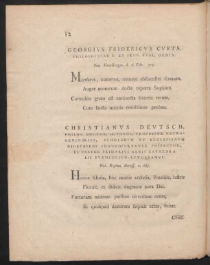 Georgius Fridericus Curts ... Christianus Deutsch ...