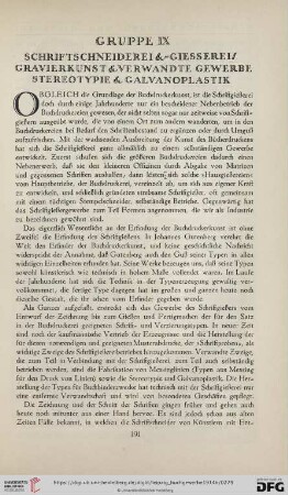 Gruppe IX Schriftschneiderei &-Giesserei/ Gravierkunst & verwandte Gewerbe stereotypie & Galvanoplastik