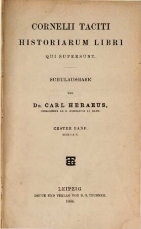 Cornelii Taciti historiarum libri qui supersunt. 1, Buch I & II