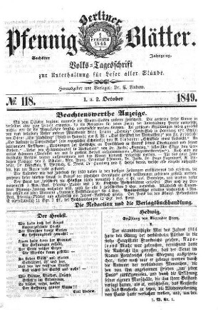 No. 118, 1. u. 2. Oktober