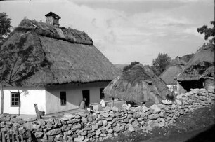Nepotrowo Poarta Neagra: Ukrainisches Bauernhaus, seitlich mit Steinzaun