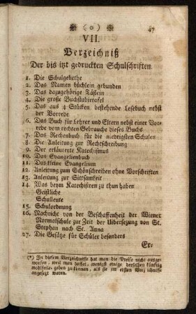 VII. Verzeichniß De bis jetzt gedruckten Schulschriften.