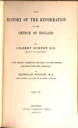 The History of the Reformation of the Church of England, 4