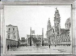 Buchner, Georg W.; München; Festdekoration zum Tag der Deutschen Kunst - Entwurf für Festdekoration auf dem Odeonsplatz /Feldherrenhalle (Ansicht)