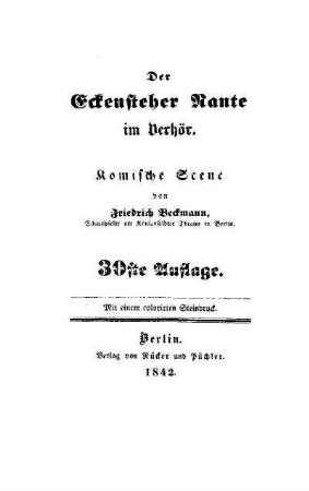Der Eckensteher Nante im Verhör : komische Scene
