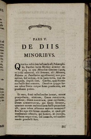 Pars V. De Diis minoribus.