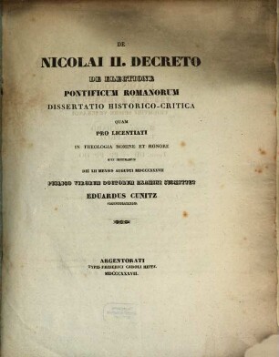 De Nicolai II decreto de electione pontificum Romanorum : dissertatio historico-critica