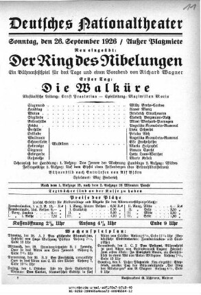 Der Ring des Nibelungen Erster Tag: Die Walküre
