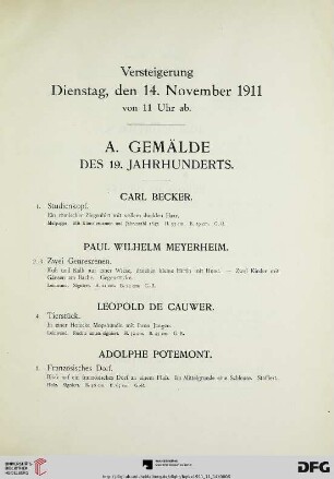 A. Gemälde des 19. Jahrhunderts (Nr. 1-112)