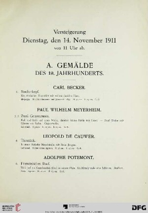A. Gemälde des 19. Jahrhunderts (Nr. 1-112)