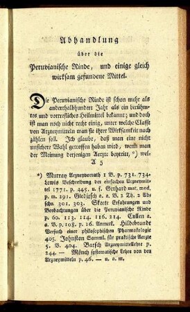 Abhandlung über die Peruvianische Rinde, und einige gleich wirksam gesunde Mittel.