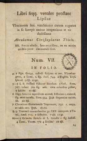 Num. VII. In Folio - In Octavo.