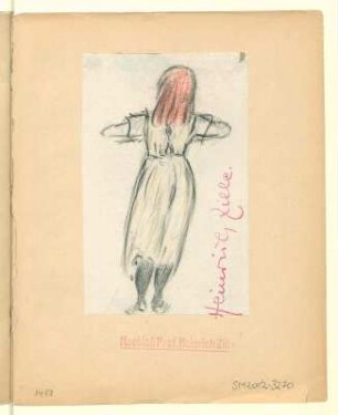 Frau in langem Unterkleid, Rückansicht