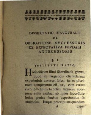 De obligatione successoris ex expectativa feudali antecessoris dissertatio