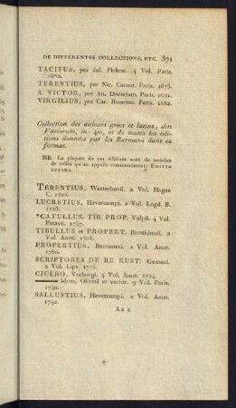 Collection des auteurs grecs et latins, dits Variorum, in - 4to, et de toutes les éditions données par les Burmans dasn ce format.