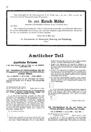 [Todesanzeige Dr. phil. Erich Röhr]