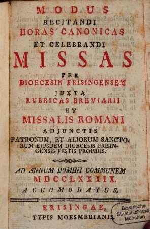 Modus recitandi horas canonicas et celebrandi missas
