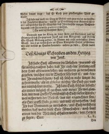 Deß Königs Schreiben an den Hertzog von Jorck.