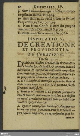 Disputatio V. De Creatione Et Providentia