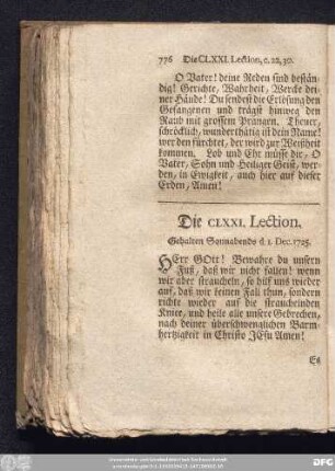 Die CLXXI. Lection. Gehalten Sonnabends d. 1. Dec. 1725.