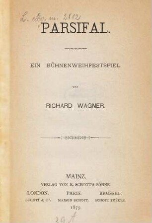 Parsifal : ein Bühnenweihfestspiel