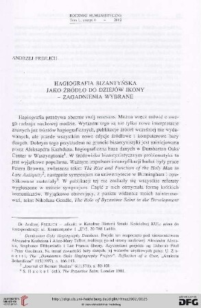 50: Hagiografia bizantyńska jako źródło do dziejów ikony - zagadnienia wybrane