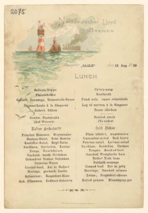 Menükarte : Lunch, Dampfer "Saale"