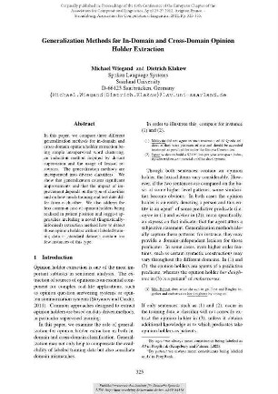 Generalization Methods for In-Domain and Cross-Domain Opinion Holder Extraction