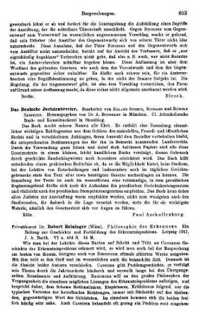 653-654, Robert Reininger. Philosophie des Erkennens. Ein Beitrag zur Geschichte und Fortbildung des Erkenntnisproblems. 1911