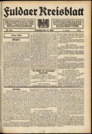 Erste Ausgabe vom Samstag, den 22. Mai 1915.