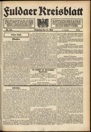 Erste Ausgabe vom Samstag, den 22. Mai 1915.
