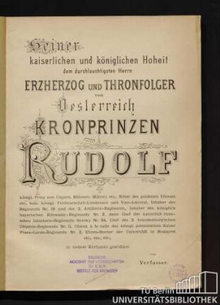Seiner kaiserlichen und königlichen Hoheit dem durchlauchtigsten Herrn königl. Prinz von Ungarn, Böhmen, Mähren etc, in tiefster Ehrfurcht gewidmet DEUTSCHE AKADEMIE DER WISSENSCHAFTEN ZU BERLIN INSTITUT FÜR BAUWESEN vom Verfasser