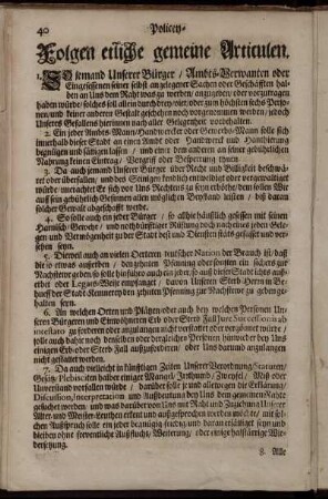 Folgen etliche gemeine Articulen.