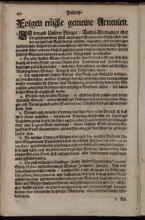 Folgen etliche gemeine Articulen.
