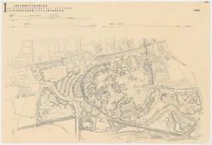 Bundesgartenschau 1959, Dortmund: Entwurfsplan und Schnitte (Blatt 1): Stadtrand, Gärten, Schulen, 1:2000