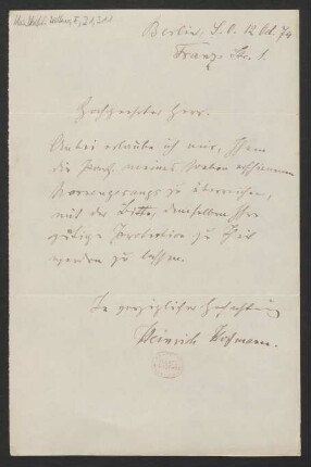 Brief an Franz Wüllner : 12.10.1874