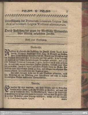 Unterstützung der Primarum Linearum Logicae Iuridicae ad normam Logicae Wolfianae adornatarum