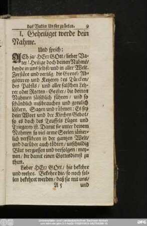 I. Geheiliget werde dein Nahme.