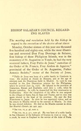 Bishop Salazar's Council regarding slaves