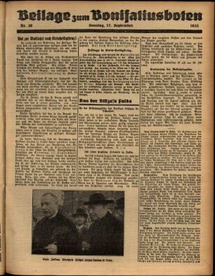 Zweite Ausgabe vom Sonntag, den 17. September 1933.