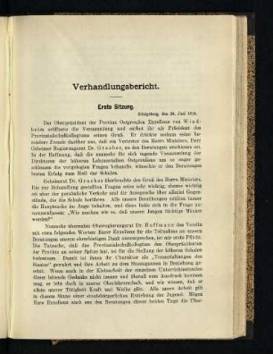 Erste Sitzung : Verhandlungsbericht