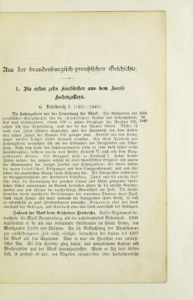 1. Die ersten zehn Kurfürsten aus dem Hause Hohenzollern