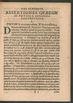 Assertiones Quaedam In Physica Generali Controversae.