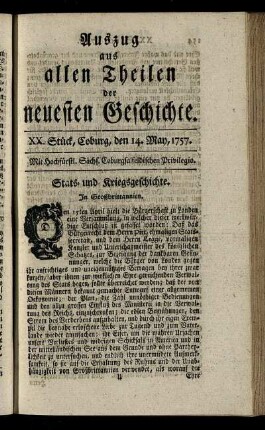 XX. Stück, Coburg, den 14. May, 1757.
