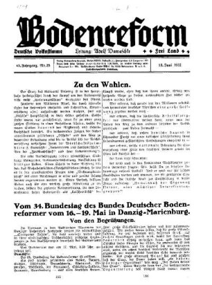 Vom 34. Bundestag des Bundes Deutscher Bodenreformer vom 16.-19. Mai in Danzig-Marienburg